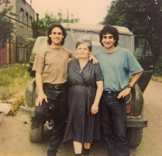 Author Matthew Karanian (right) with Nora Babayan (center) and Robert Kurkjian in Stepanakert during their research about Armenia and Artsakh in 1995.