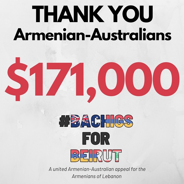 Armenian-Australian Community raises over one hundred and fifty thousand dollars for Armenians in Lebanon