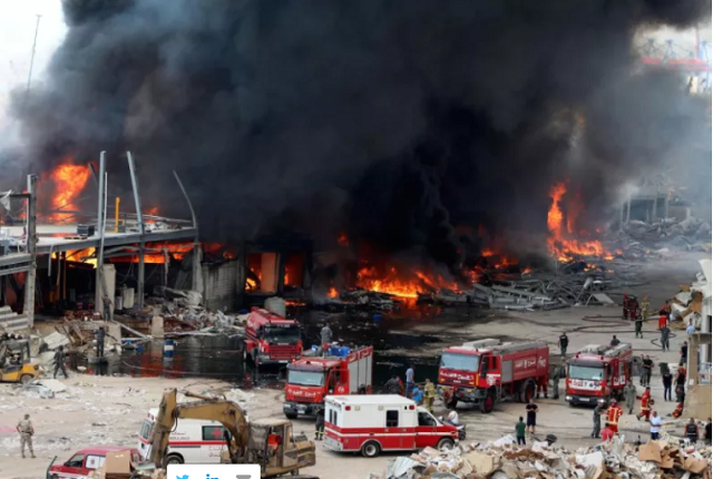 Large fire erupts in Beirut port area, a month after massive blast