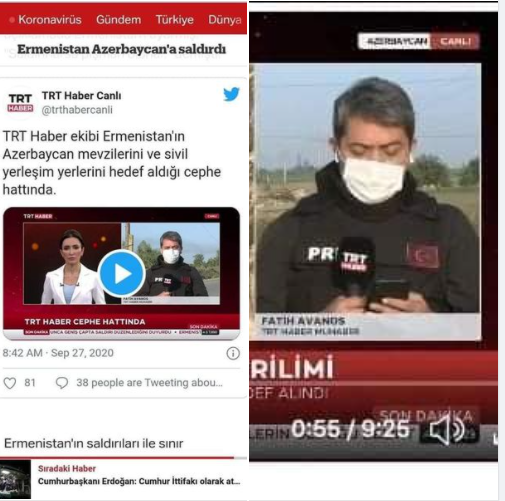 “Coincidentally”, Turkish state media reporters were on the front-lines as Azerbaijan started heavily-shelling civilians in Artsakh