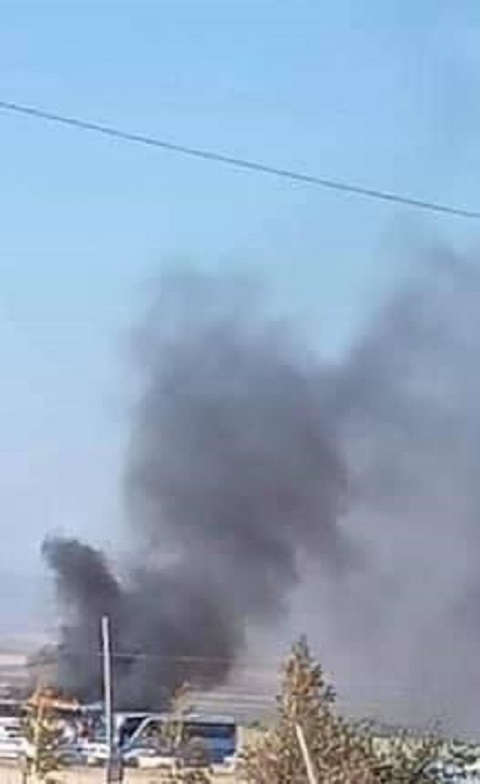 In Vardenis, a civilian bus is on fire from a strike an Azerbaijani drone