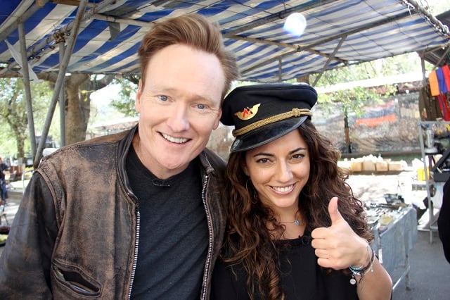 Sona Movsesian with Conan O’Brien in Armenia in Yerevan