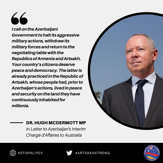 Hugh McDermott MP condemns Baku in open letter to Azerbaijan Embassy in Australia