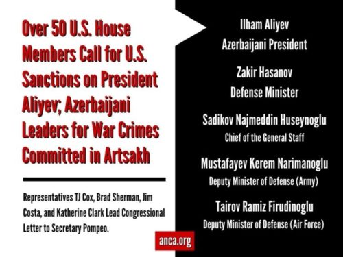 Over 50 U.S. House members call for U.S. sanctions on President Aliyev; Azerbaijani leaders for war crimes committed in Artsakh