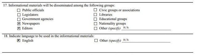 From a registration form submitted to FARA by Stellar Jay Communications in January