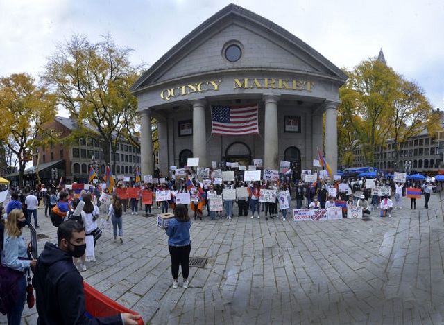 Silent protest at Boston’s Faneuil Hall & Quincy Marketplace