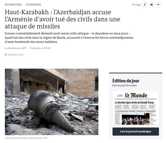 The photo published in the Le Monde was actually made in the capital of Artsakh after the missile strike on the maternity hospital