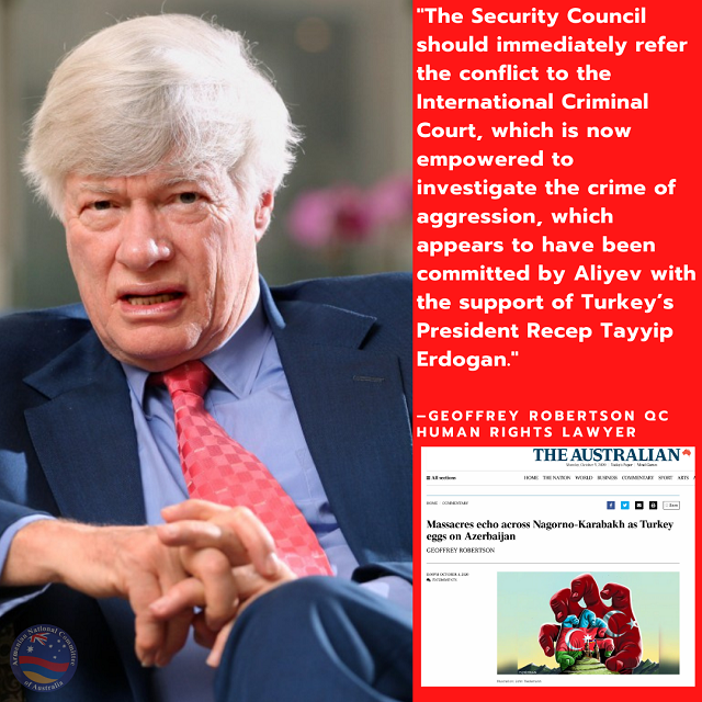 Geoffrey Robertson calls on Australia to support the Artsakh rights to self-determination, calls out Azerbaijan and Turkey