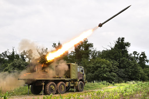 The adversary uses heavy weapons and rocket artillery