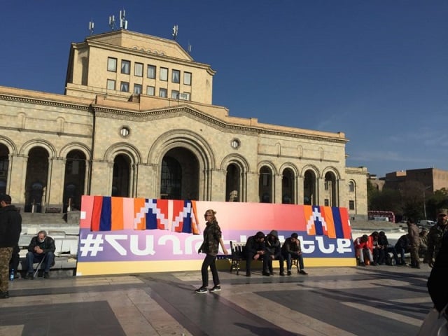 Banner installed by demonstrators in front of the National History Museum