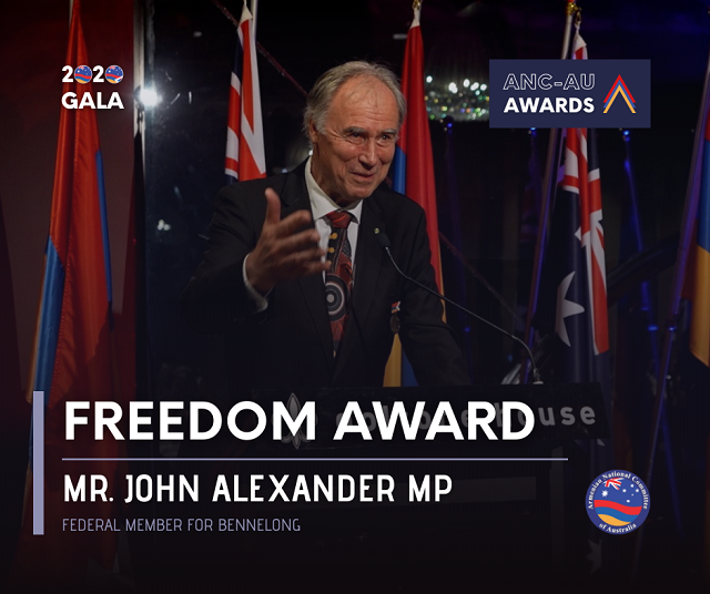 John Alexander MP honoured with Freedom Award by the Armenian National Committee of Australia