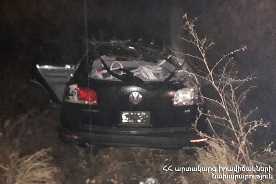 “Volkswagen Touareg” car had run of the roadway on the bridge and appeared in the canyon