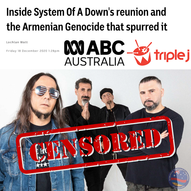 ABC removes article featuring Serj Tankian discussing Armenian Genocide and Australian Recognition of Artsakh