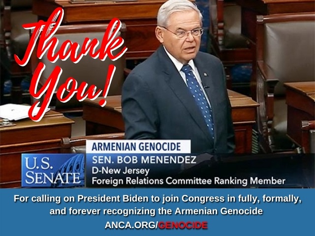 Menendez calls for Biden Recognition of the Armenian Genocide, Azerbaijani release of Armenian POWs