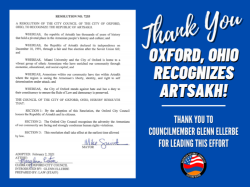 City of Oxford, Ohio recognizes Artsakh