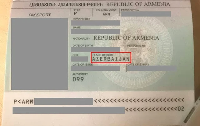Armenian passport, place of birth: Azerbaijan