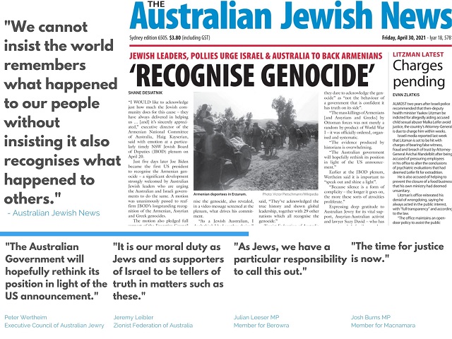 Jewish-Australian Community ramps up long-standing support for Australian recognition of Armenian Genocide in light of Biden recognition