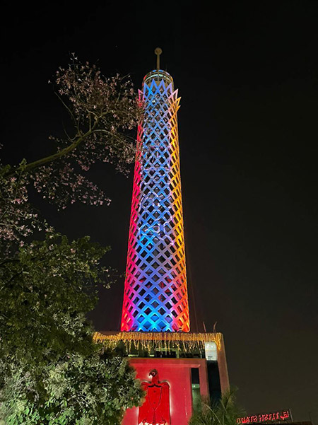 Cairo Tower lights up in colors of Armenian flag