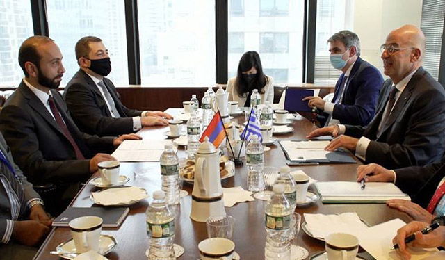 Mirzoyan briefed his Greek counterpart on the situation resulting from Azerbaijani-Turkish aggression against Artsakh