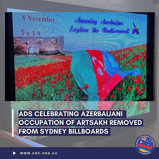 Advertisements Celebrating Azerbaijani Occupation of Artsakh Removed from Sydney Billboards