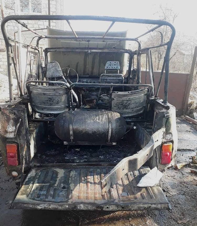 Car catches fire as Azerbaijani forces fire in the direction of Karmir Shuka, Artsakh
