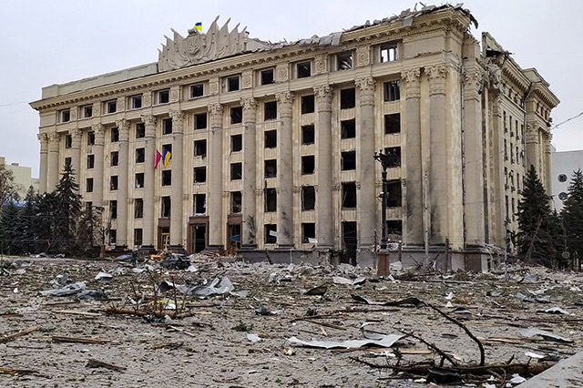 Destruction in Kharkiv after Russia steps up its assault on the city