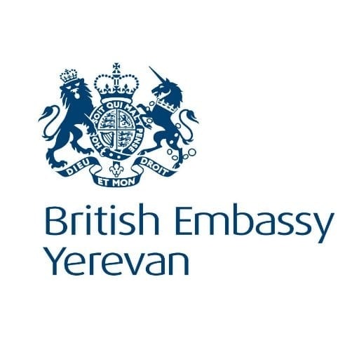UK flag flies at half-mast in front of the British Embassy in Yerevan in memory of the victims of the blast at Surmalu shopping centre
