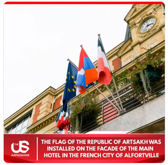 The flag of Artsakh was installed on the facade of the main hotel in the French city of Alfortville