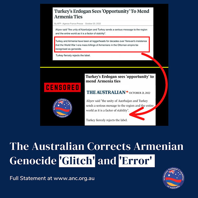 The Australian Corrects Armenian Genocide Glitch and Error