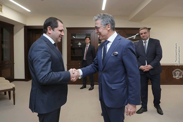 Suren Papikyan and Anders Fogh Rasmussen iscussed a range of regional security issues at the meeting