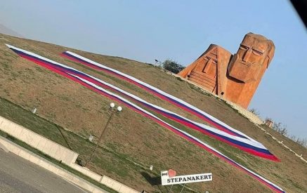 Tents of Artsakh residents- before the location of Russian peacekeeping forces. The people of Artsakh presented demands to the Russian peacekeeping mission