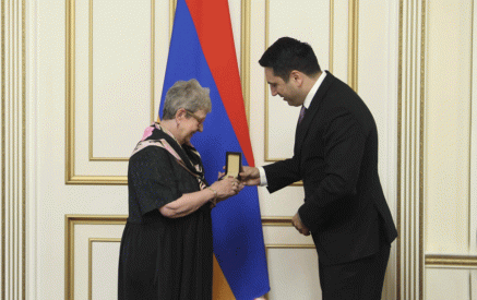 Alen Simonyan awards Andrea Wiktorin with Medal of Honor of RA NA