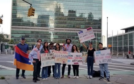A young couple traveled two hours to participate in a demonstration near the United Nations headquarters in New York