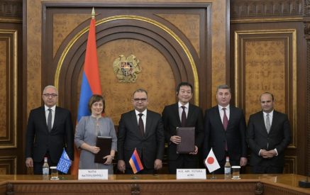 The signing ceremony of the agreement of the project aimed at supporting persons forcibly displaced from Nagorno Karabakh and their host communities, funded by the Japanese government and implemented by the UNDP Armenia office, took place
