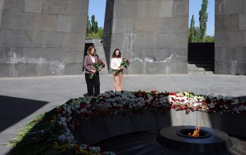 Ambassador Kvien and Deputy Chief of Mission Chip Laitinen laid flowers at the eternal flame at the Armenian Genocide Memorial