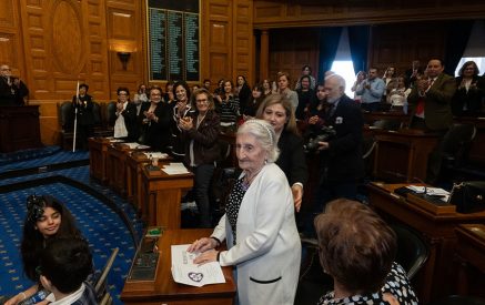 Senator Will Brownsberger presented two joint resolutions of the Massachusetts House and Senate, one of which honored 110-year-old Mary Vardanyan one of the last surviving Armenians who lived through the years of the Armenian Genocide
