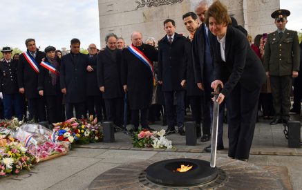 Ceremony of lighting eternal flame of Arc de Triomphe in Paris in memory of victims of the Armenian Genocide