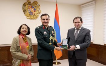 Suren Papikyan received the Ambassador Extraordinary and Plenipotentiary of the Republic of India to Armenia, Ms. Nilakshi Saha Sinha, accompanied by newly appointed Defence Attaché to Armenia, Air Force Group Captain Manish Tolani, and the outgoing Defence Attaché, Brigadier General Naveen Nijhawan