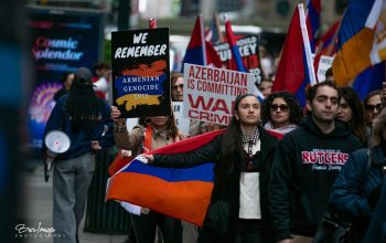 Armenian flags and commemorative signs filled Broadway on the way to Times Square, as Armenians united to honor the Genocide victims and demand justice for ongoing abuses against Artsakh Armenians