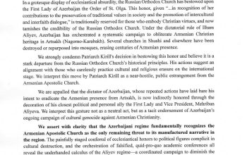 Patriarch Kirill Awards Azerbaijan’s First Lady Amid Heritage Destruction