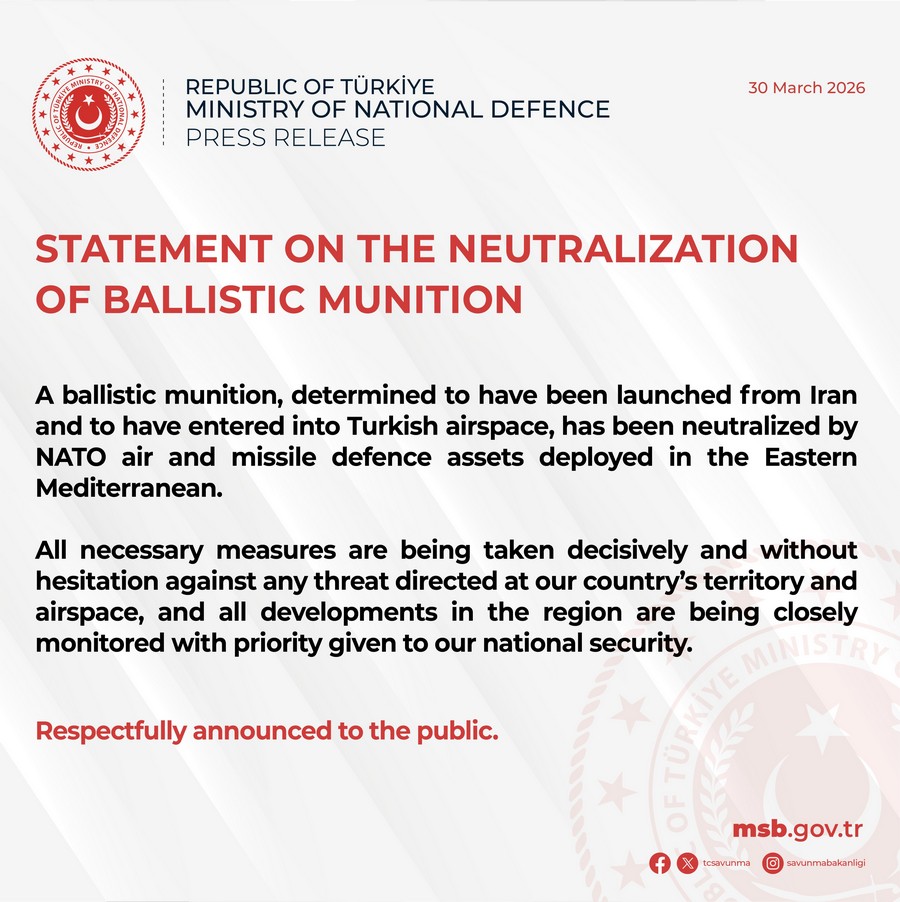 Turkey says NATO defences downed Iranian missile