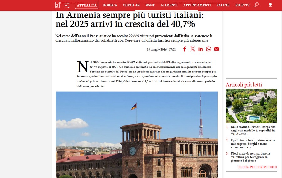 From Medieval Monasteries to Mountain Trails: Armenia Gains Attention in Italian Media