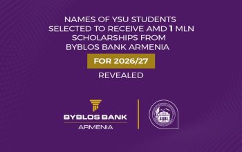 5 more YSU students receive AMD 1 million scholarship each from Byblos Bank Armenia